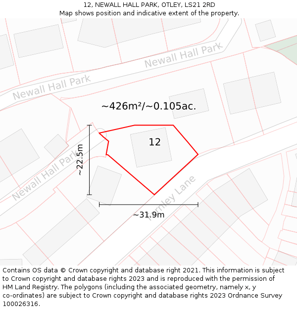 12, NEWALL HALL PARK, OTLEY, LS21 2RD: Plot and title map