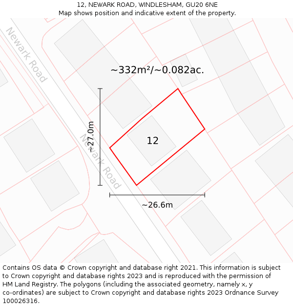 12, NEWARK ROAD, WINDLESHAM, GU20 6NE: Plot and title map