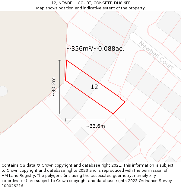 12, NEWBELL COURT, CONSETT, DH8 6FE: Plot and title map