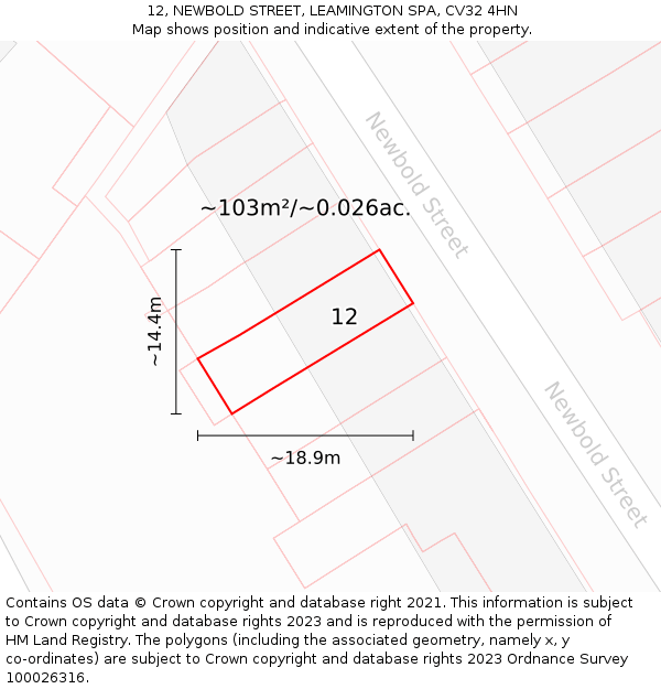 12, NEWBOLD STREET, LEAMINGTON SPA, CV32 4HN: Plot and title map