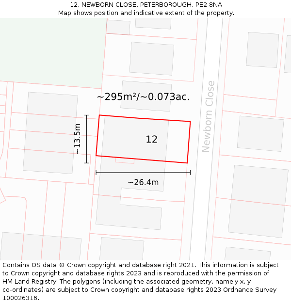 12, NEWBORN CLOSE, PETERBOROUGH, PE2 8NA: Plot and title map