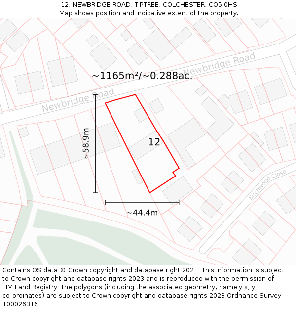 12, NEWBRIDGE ROAD, TIPTREE, COLCHESTER, CO5 0HS: Plot and title map
