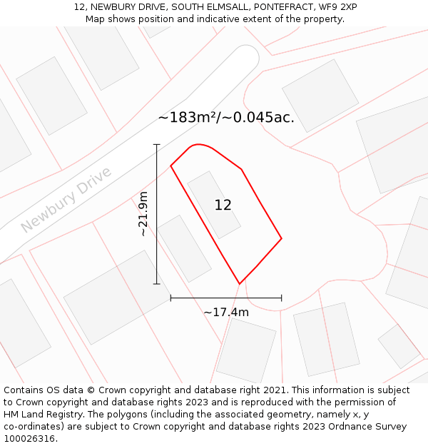 12, NEWBURY DRIVE, SOUTH ELMSALL, PONTEFRACT, WF9 2XP: Plot and title map