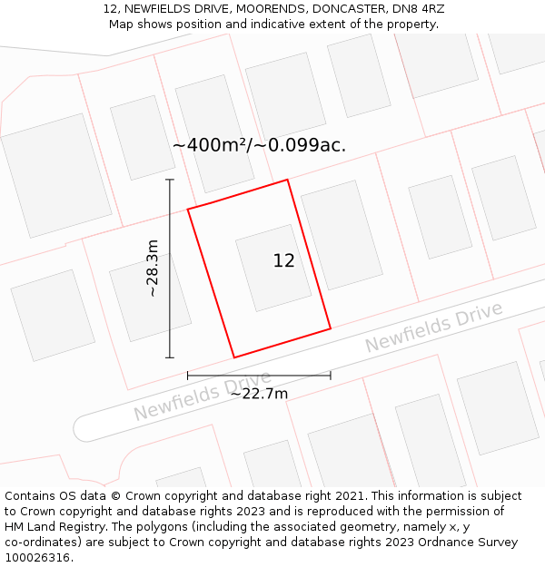 12, NEWFIELDS DRIVE, MOORENDS, DONCASTER, DN8 4RZ: Plot and title map