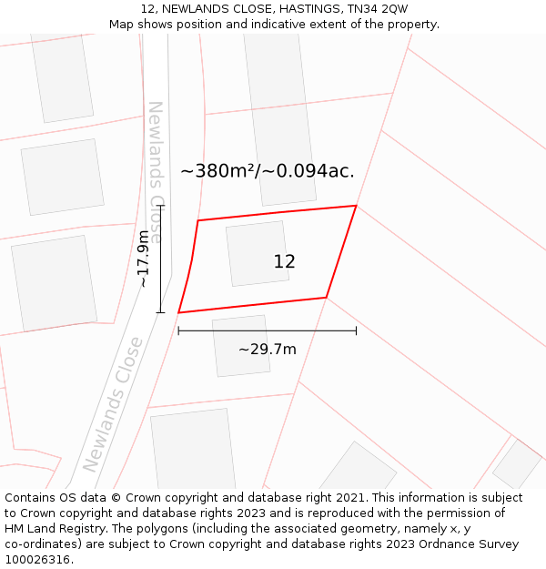 12, NEWLANDS CLOSE, HASTINGS, TN34 2QW: Plot and title map