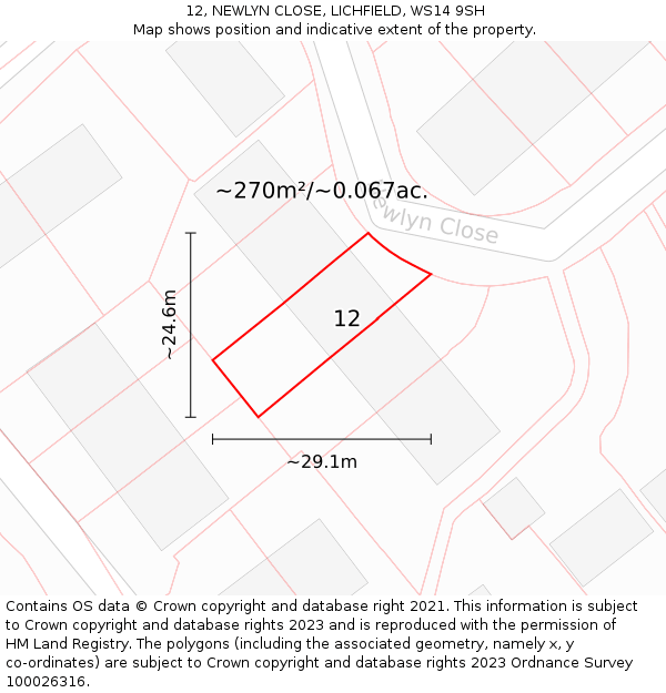 12, NEWLYN CLOSE, LICHFIELD, WS14 9SH: Plot and title map