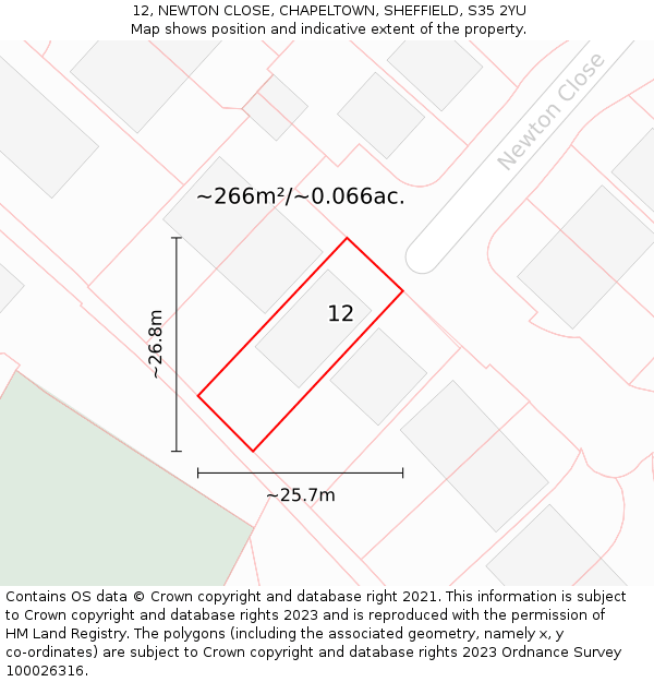 12, NEWTON CLOSE, CHAPELTOWN, SHEFFIELD, S35 2YU: Plot and title map