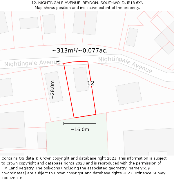 12, NIGHTINGALE AVENUE, REYDON, SOUTHWOLD, IP18 6XN: Plot and title map