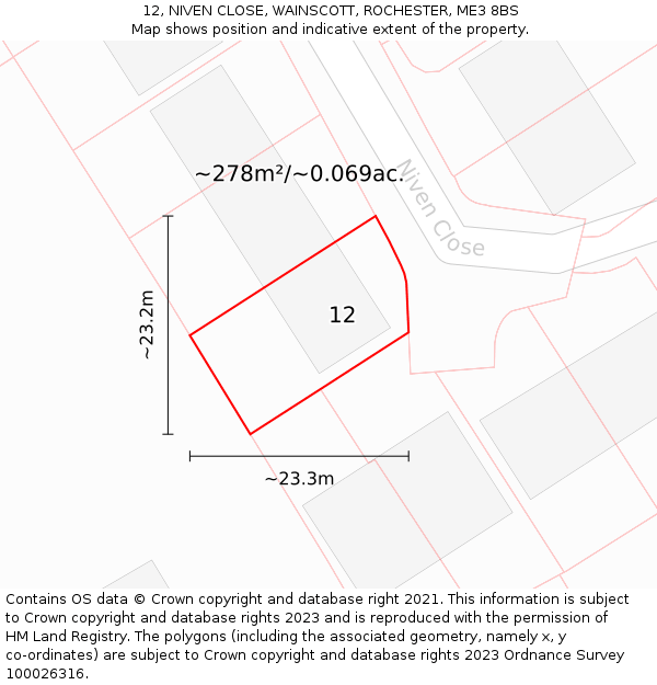 12, NIVEN CLOSE, WAINSCOTT, ROCHESTER, ME3 8BS: Plot and title map