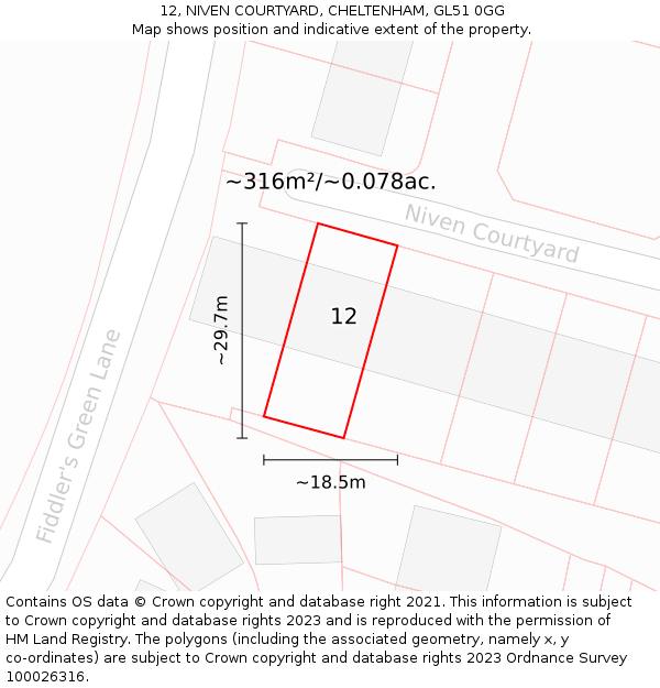 12, NIVEN COURTYARD, CHELTENHAM, GL51 0GG: Plot and title map