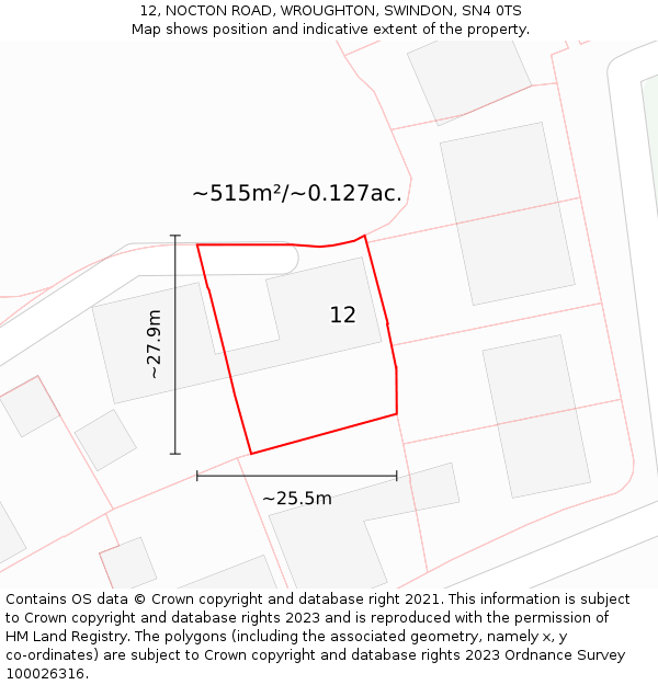 12, NOCTON ROAD, WROUGHTON, SWINDON, SN4 0TS: Plot and title map