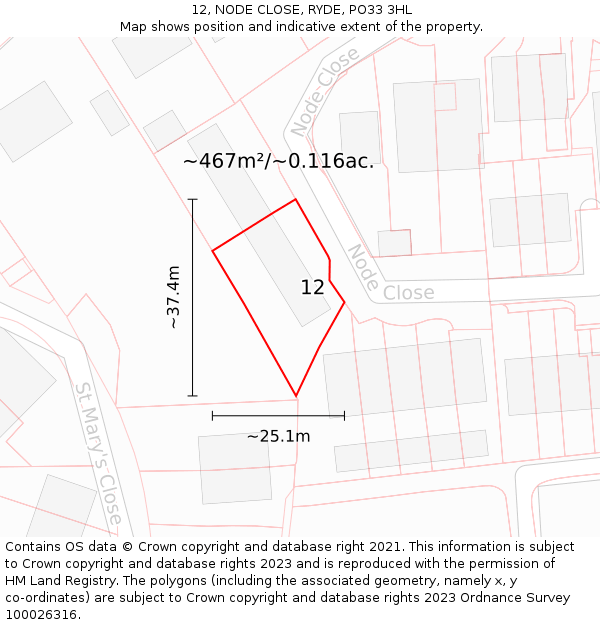 12, NODE CLOSE, RYDE, PO33 3HL: Plot and title map