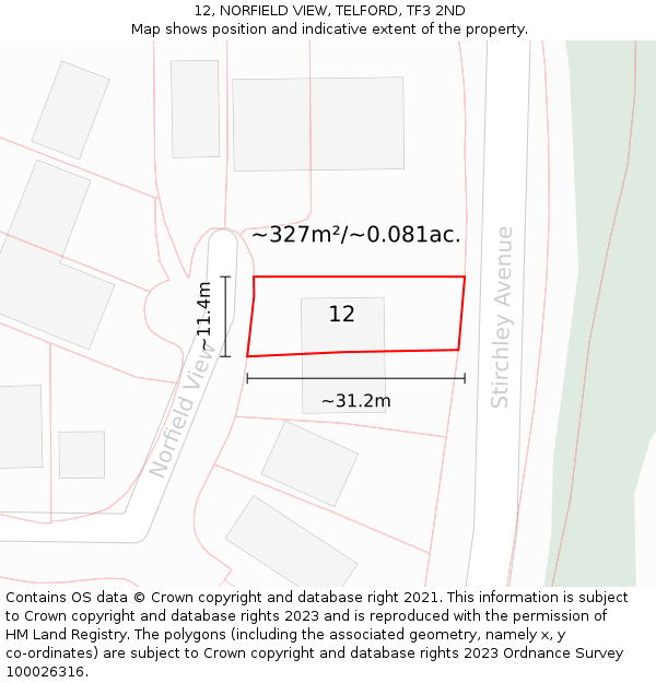 12, NORFIELD VIEW, TELFORD, TF3 2ND: Plot and title map