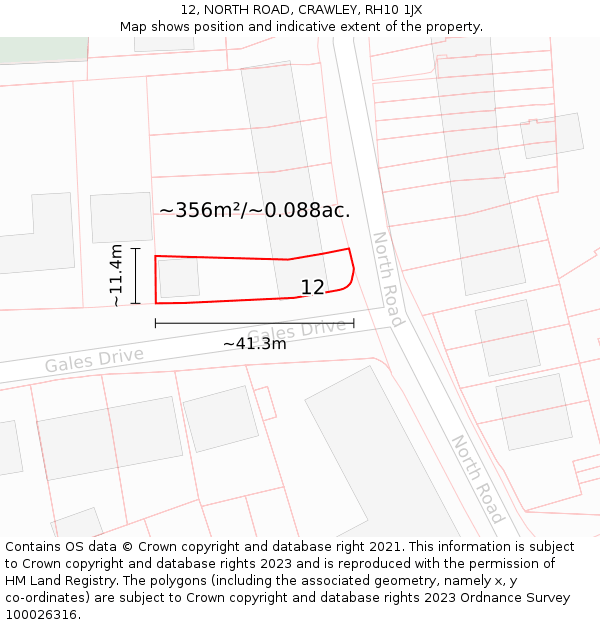 12, NORTH ROAD, CRAWLEY, RH10 1JX: Plot and title map