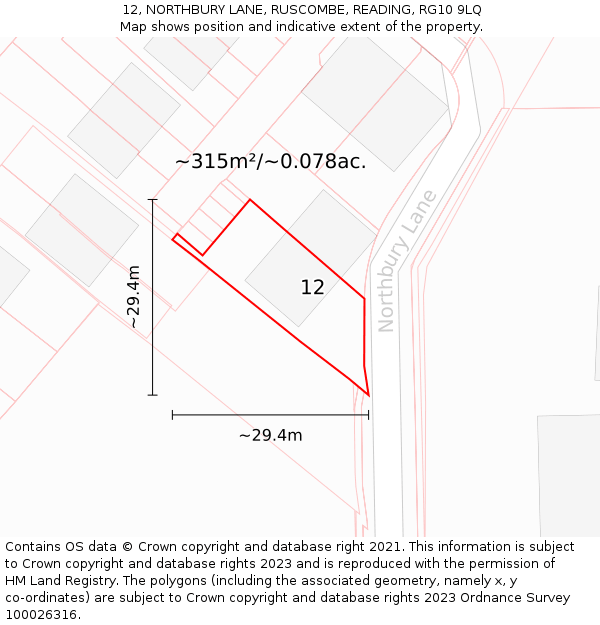 12, NORTHBURY LANE, RUSCOMBE, READING, RG10 9LQ: Plot and title map