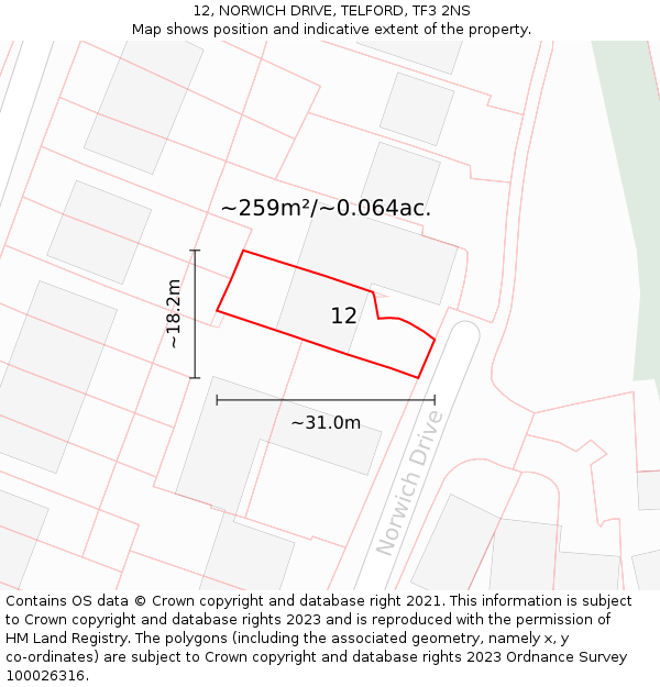 12, NORWICH DRIVE, TELFORD, TF3 2NS: Plot and title map