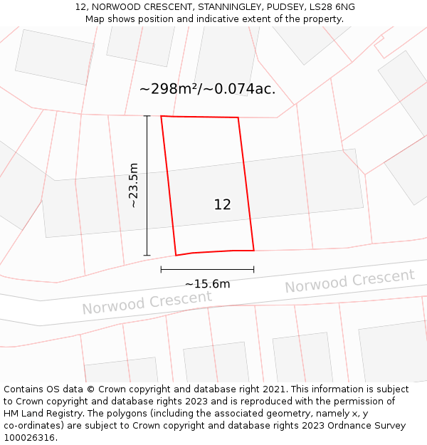 12, NORWOOD CRESCENT, STANNINGLEY, PUDSEY, LS28 6NG: Plot and title map