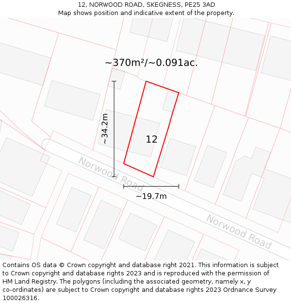 12, NORWOOD ROAD, SKEGNESS, PE25 3AD: Plot and title map