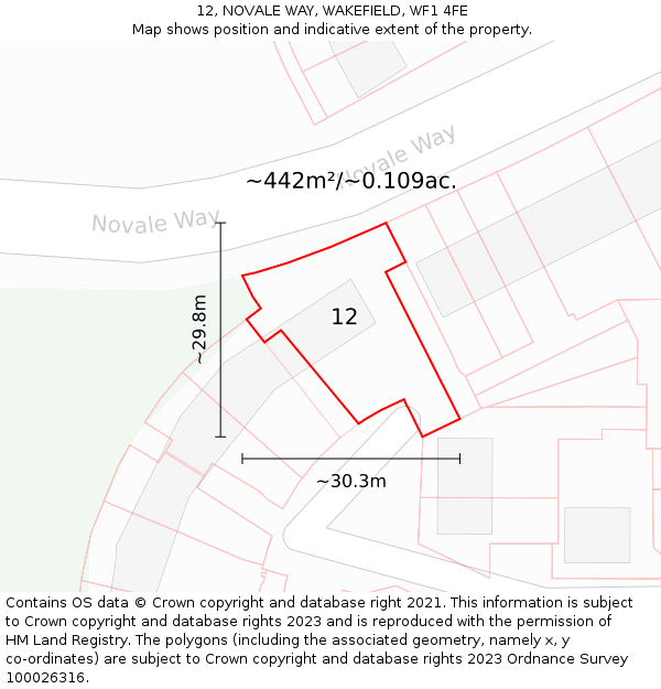 12, NOVALE WAY, WAKEFIELD, WF1 4FE: Plot and title map