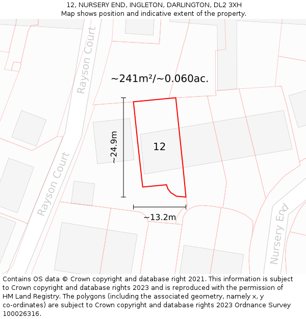 12, NURSERY END, INGLETON, DARLINGTON, DL2 3XH: Plot and title map