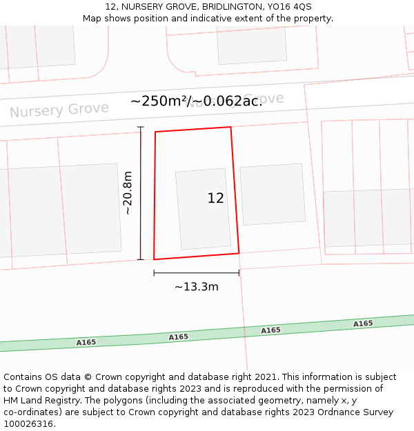 12, NURSERY GROVE, BRIDLINGTON, YO16 4QS: Plot and title map