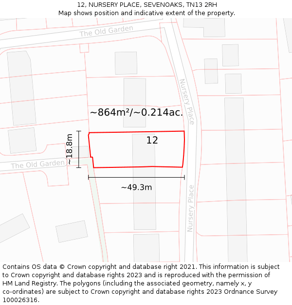 12, NURSERY PLACE, SEVENOAKS, TN13 2RH: Plot and title map