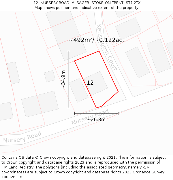 12, NURSERY ROAD, ALSAGER, STOKE-ON-TRENT, ST7 2TX: Plot and title map