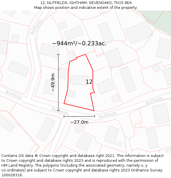 12, NUTFIELDS, IGHTHAM, SEVENOAKS, TN15 9EA: Plot and title map