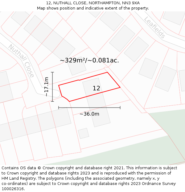 12, NUTHALL CLOSE, NORTHAMPTON, NN3 9XA: Plot and title map