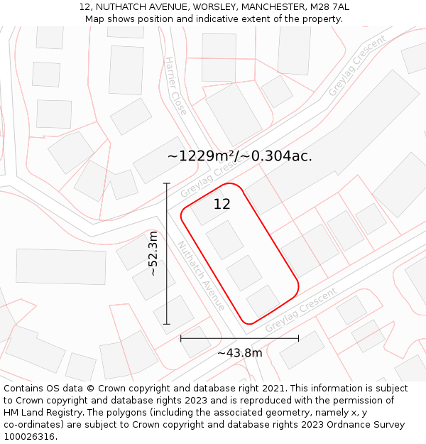 12, NUTHATCH AVENUE, WORSLEY, MANCHESTER, M28 7AL: Plot and title map