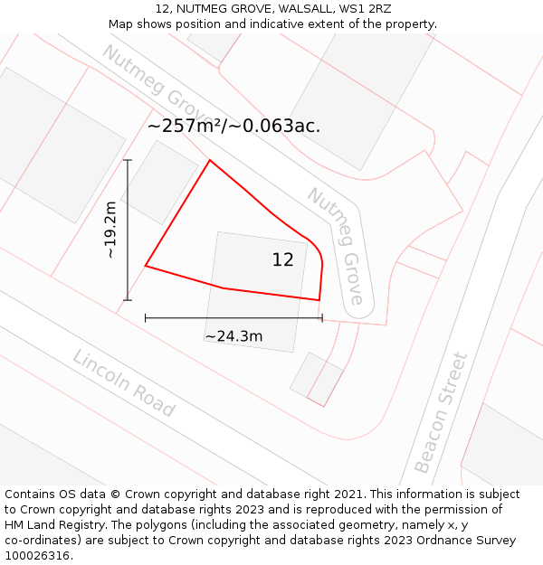 12, NUTMEG GROVE, WALSALL, WS1 2RZ: Plot and title map