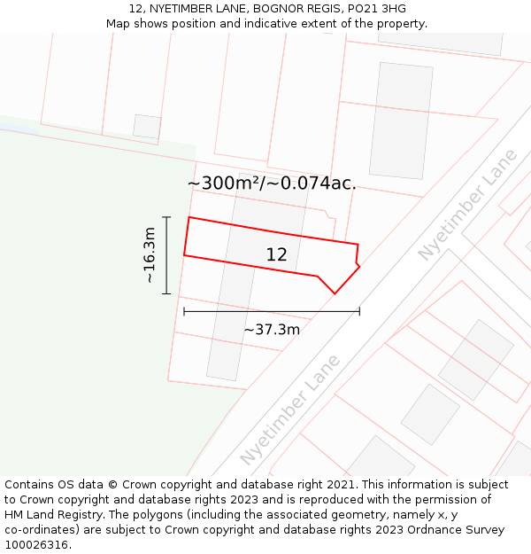 12, NYETIMBER LANE, BOGNOR REGIS, PO21 3HG: Plot and title map