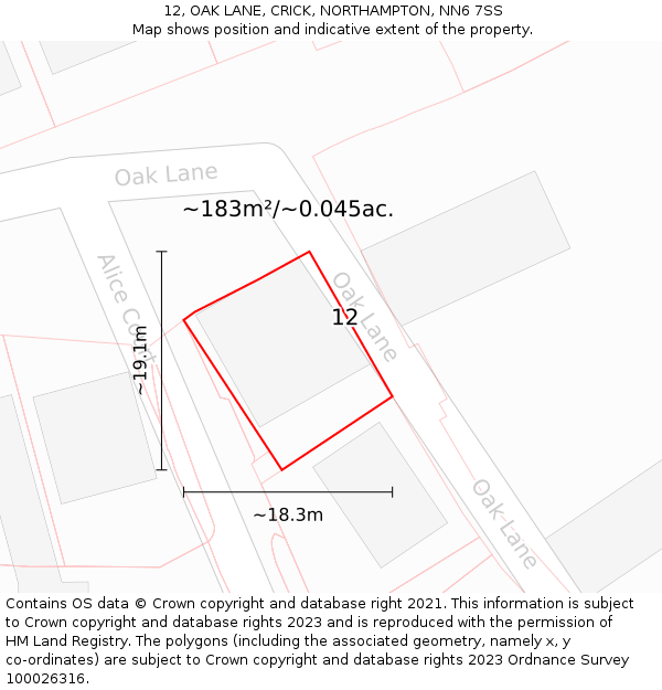 12, OAK LANE, CRICK, NORTHAMPTON, NN6 7SS: Plot and title map