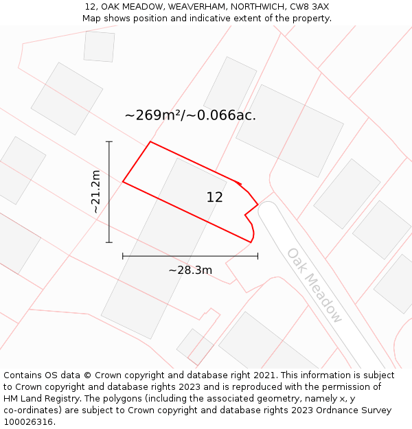 12, OAK MEADOW, WEAVERHAM, NORTHWICH, CW8 3AX: Plot and title map