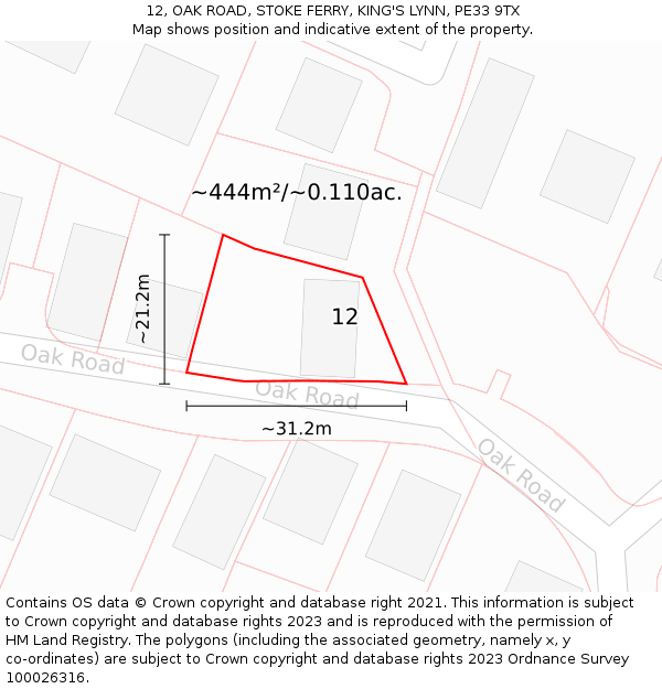 12, OAK ROAD, STOKE FERRY, KING'S LYNN, PE33 9TX: Plot and title map