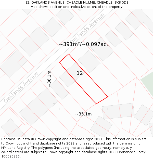 12, OAKLANDS AVENUE, CHEADLE HULME, CHEADLE, SK8 5DE: Plot and title map
