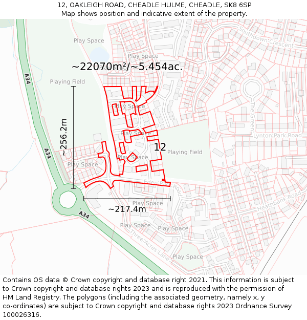 12, OAKLEIGH ROAD, CHEADLE HULME, CHEADLE, SK8 6SP: Plot and title map
