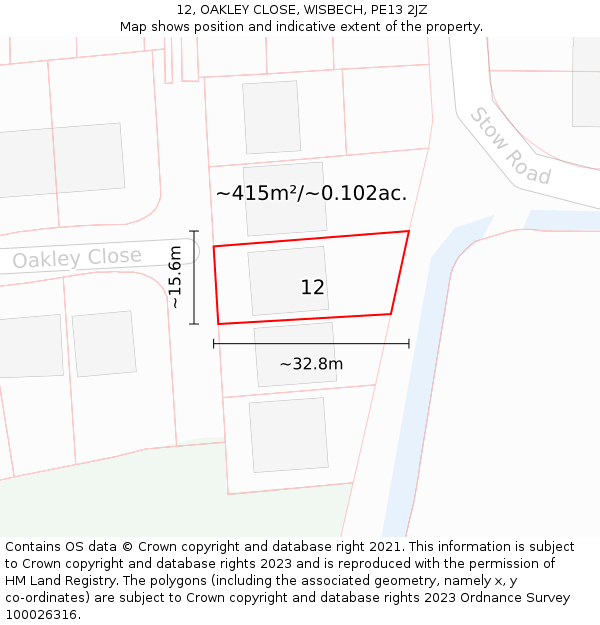 12, OAKLEY CLOSE, WISBECH, PE13 2JZ: Plot and title map