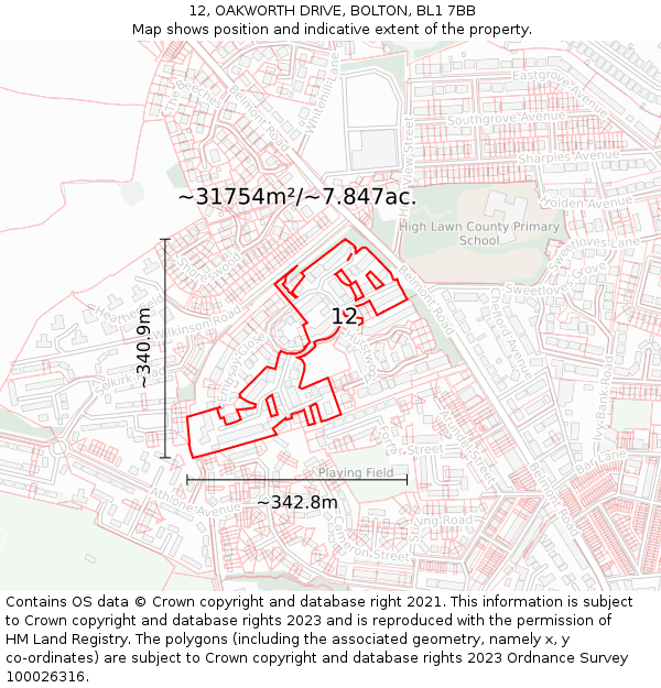 12, OAKWORTH DRIVE, BOLTON, BL1 7BB: Plot and title map