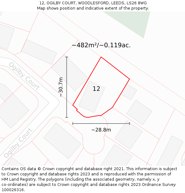 12, OGILBY COURT, WOODLESFORD, LEEDS, LS26 8WG: Plot and title map