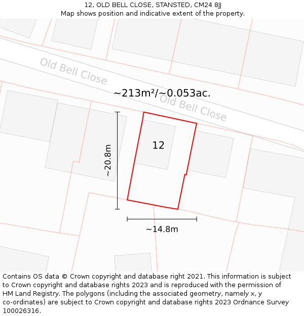 12, OLD BELL CLOSE, STANSTED, CM24 8JJ: Plot and title map