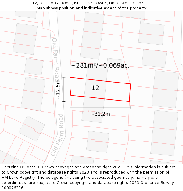 12, OLD FARM ROAD, NETHER STOWEY, BRIDGWATER, TA5 1PE: Plot and title map