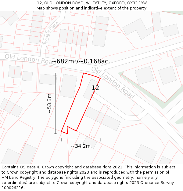 12, OLD LONDON ROAD, WHEATLEY, OXFORD, OX33 1YW: Plot and title map