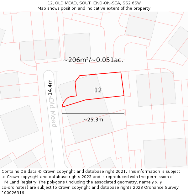 12, OLD MEAD, SOUTHEND-ON-SEA, SS2 6SW: Plot and title map