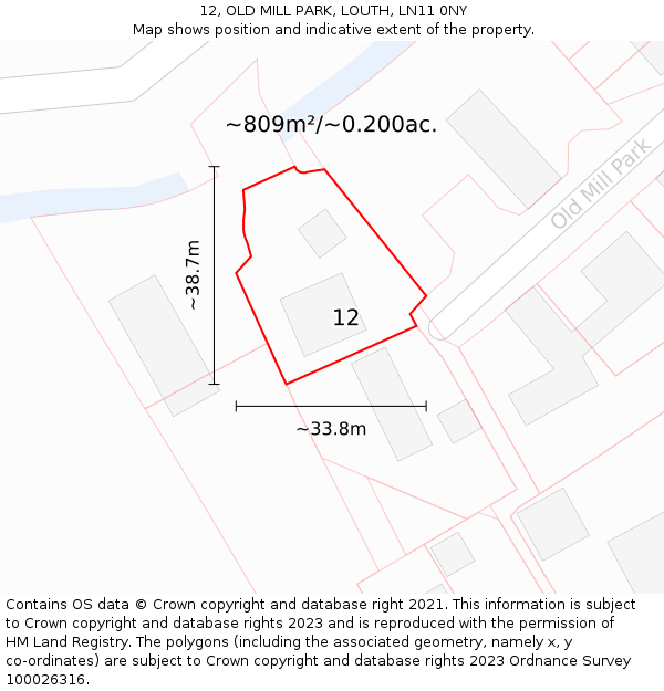 12, OLD MILL PARK, LOUTH, LN11 0NY: Plot and title map