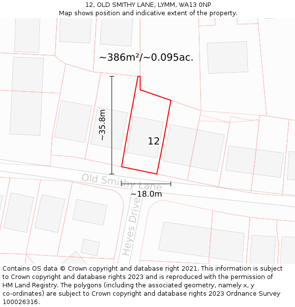 12, OLD SMITHY LANE, LYMM, WA13 0NP: Plot and title map