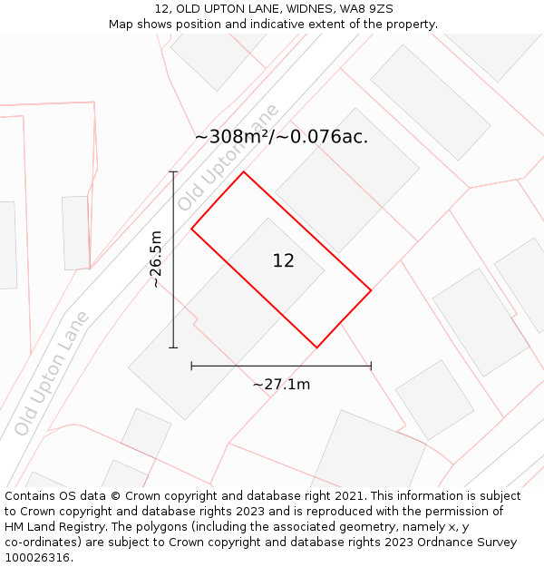 12, OLD UPTON LANE, WIDNES, WA8 9ZS: Plot and title map