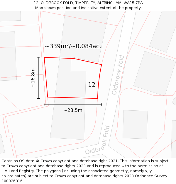 12, OLDBROOK FOLD, TIMPERLEY, ALTRINCHAM, WA15 7PA: Plot and title map