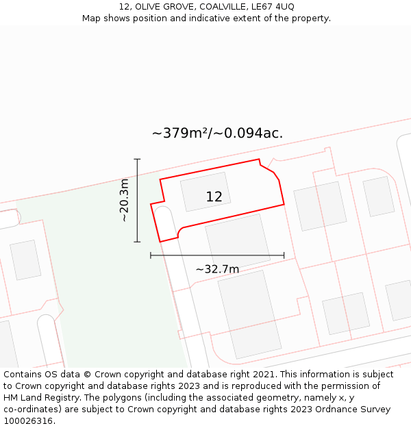 12, OLIVE GROVE, COALVILLE, LE67 4UQ: Plot and title map