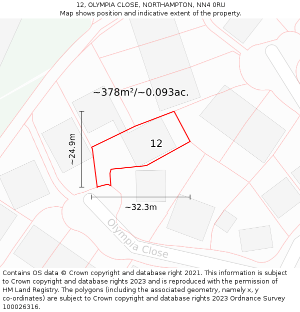 12, OLYMPIA CLOSE, NORTHAMPTON, NN4 0RU: Plot and title map